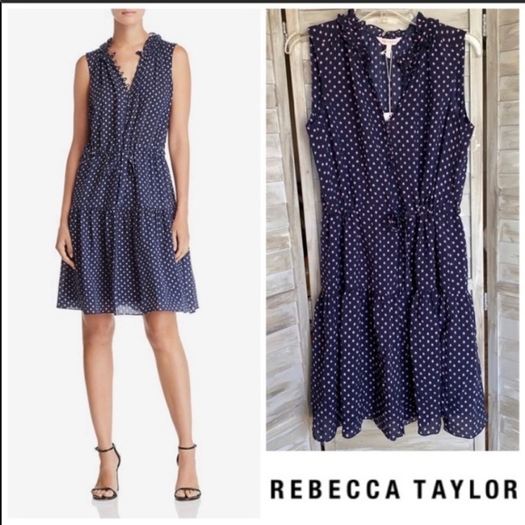 Rebecca Taylor Dresses & Skirts - Rebecca Taylor Navy Ikat Polka Dot Flounce Dress